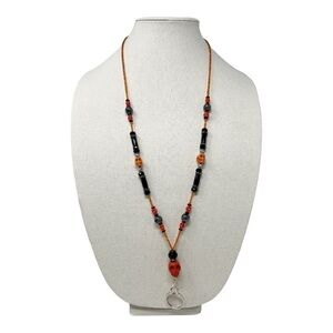 Handmade Beaded Lanyard Orange Halloween Skulls, ID Badge, Eyeglass Holder